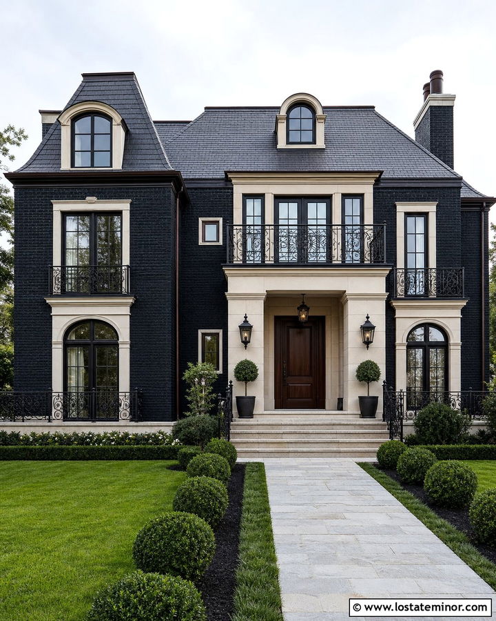 Jet Black House With Wrought Iron Railings - 30 Jet Black House Design With Railings Ideas