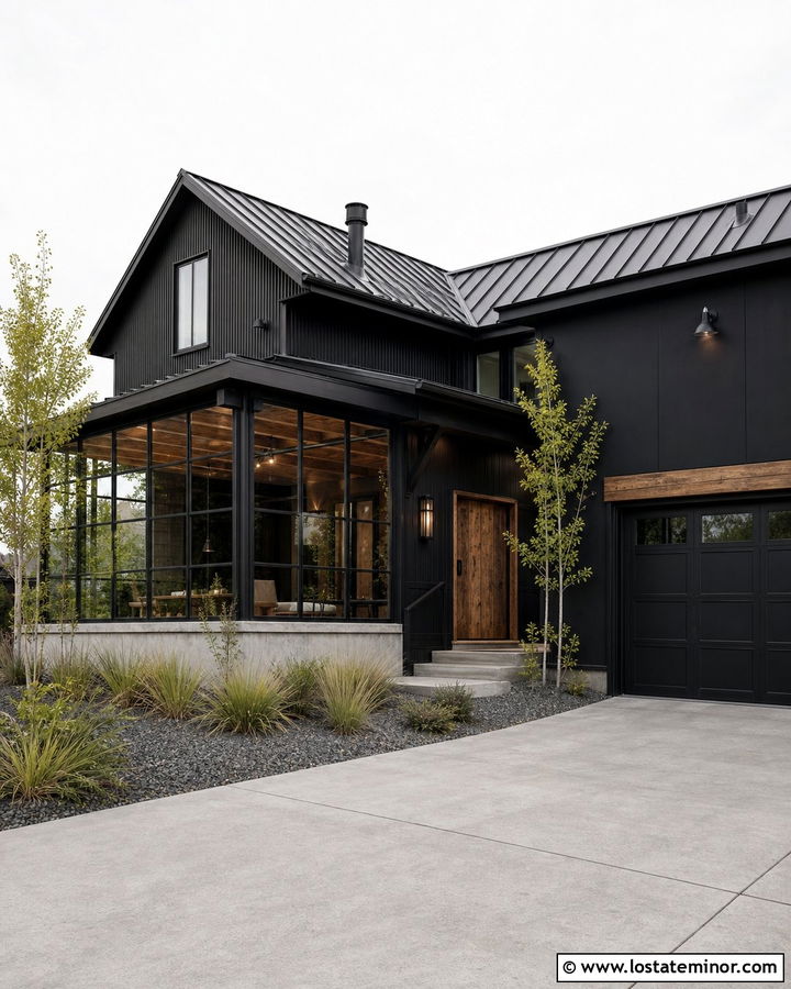 Jet Black Industrial House With Metal Sunroom - 30 Jet Black House Design With Sunroom Ideas