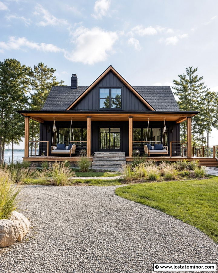 Jet Black Lake House With Double Daybeds - 30 Jet Black House Design With Daybed Ideas