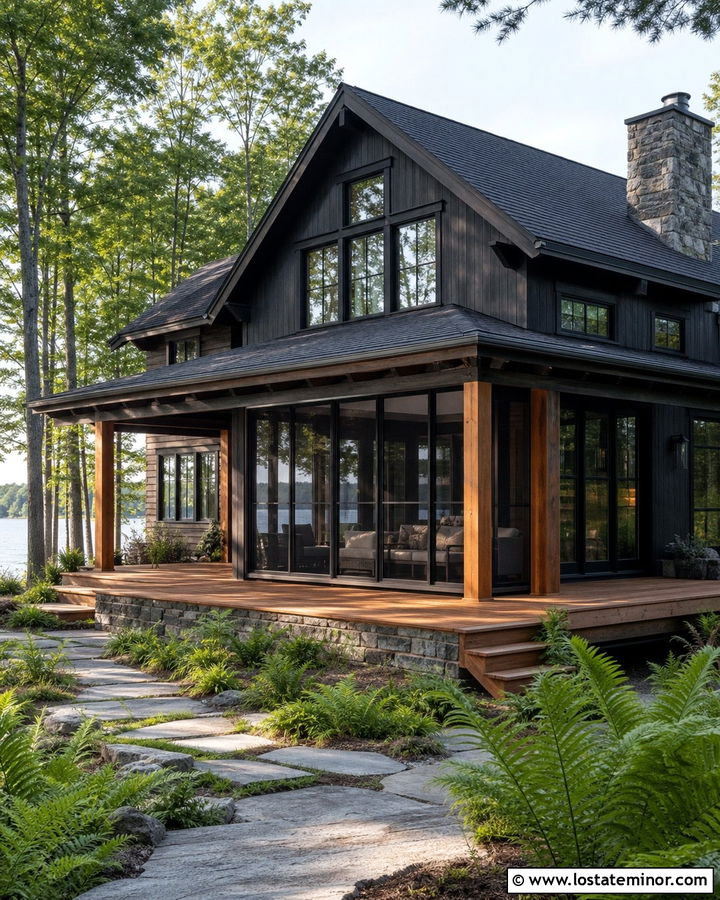 Jet Black Lake House With Screened Sunroom - 30 Jet Black House Design With Sunroom Ideas
