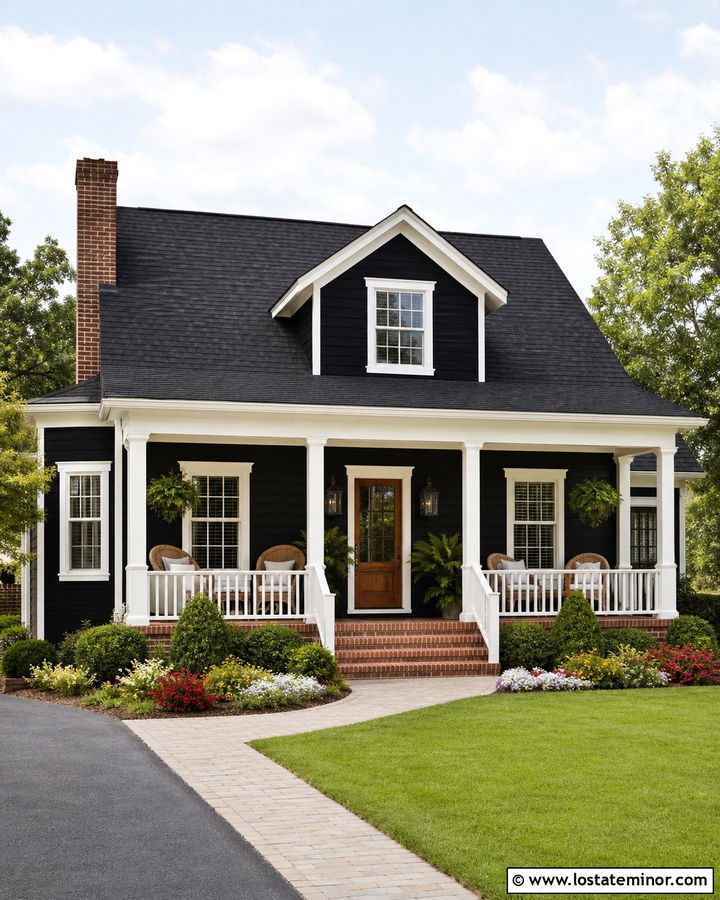 Jet Black Lap Siding House With White Porch - 30 Jet Black House Design With Front Porch Ideas