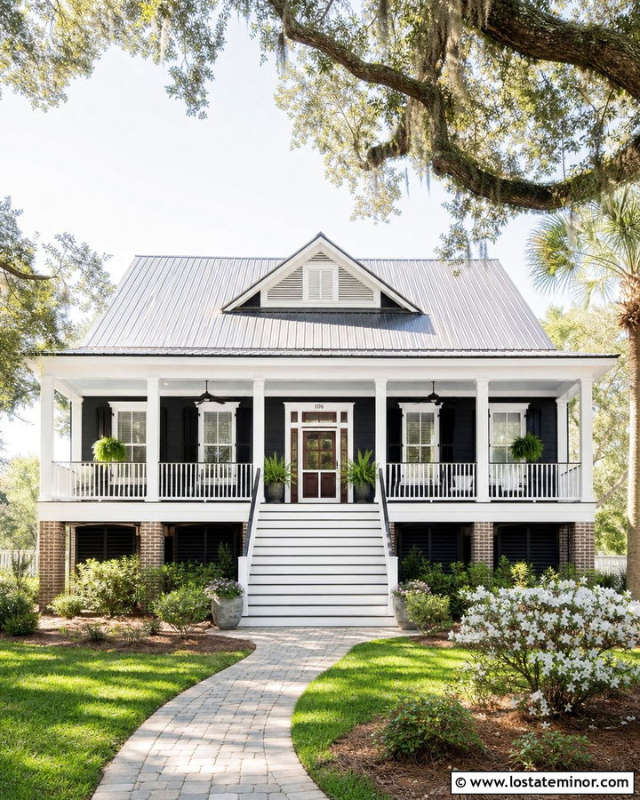 Jet Black Low Country House With Porch Screen Door - 30 Jet Black House Design With Screen Door Ideas
