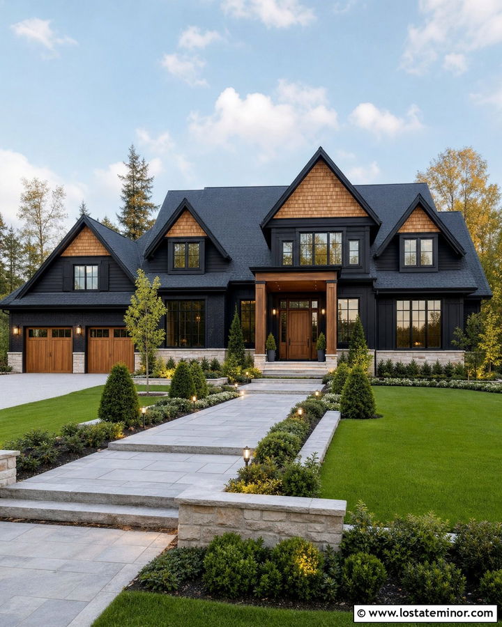 Jet Black Luxury House With Cedar Shake Accents - 30 Jet Black House Design With Cedar Shake Ideas