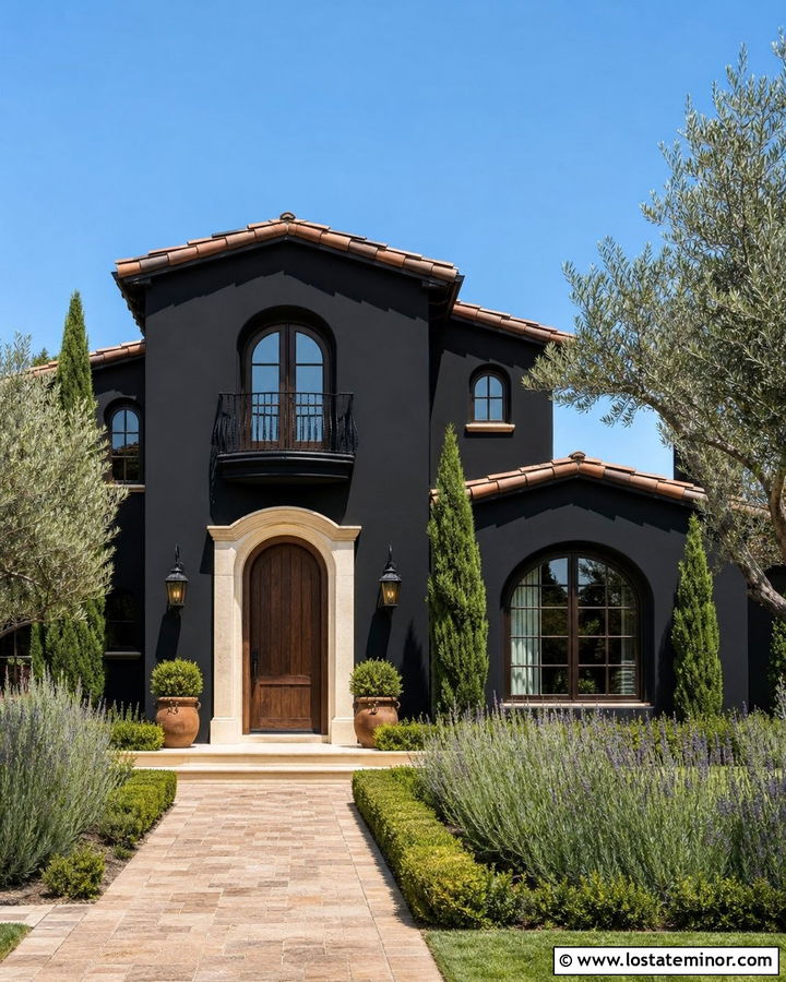 Jet Black Mediterranean House With Bronze Windows - 30 Jet Black House Design With Window Frames Ideas