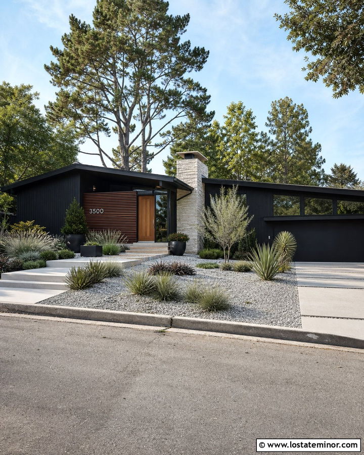 Jet Black Mid Century House With Floating Numbers - 30 Jet Black House Design With House Numbers Ideas