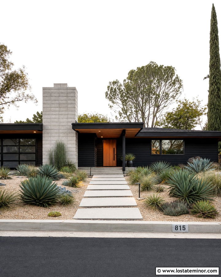 Jet Black Midcentury House With Block Chimney - 30 Jet Black House Design With Chimney Ideas