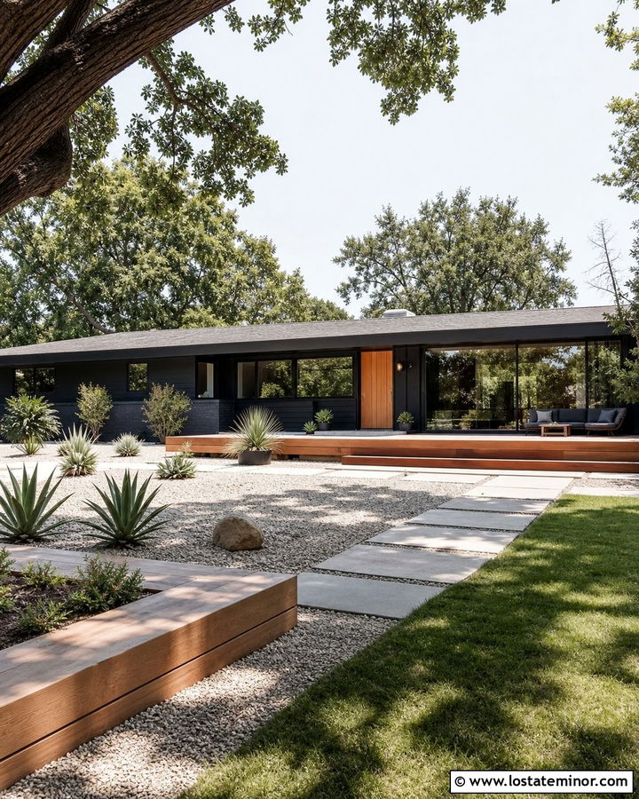 Jet Black Midcentury House With Floating Deck - 30 Jet Black House Design With Deck Ideas