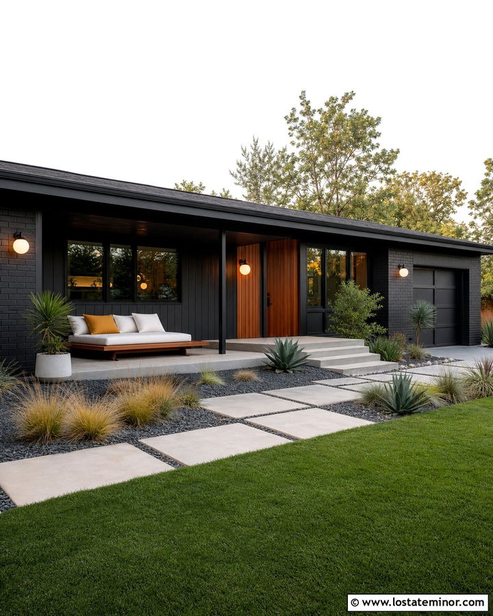 Jet Black Midcentury House With Low Daybed - 30 Jet Black House Design With Daybed Ideas