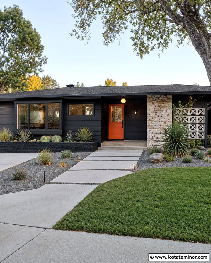 Jet Black Midcentury House With Orange Dutch Door - 30 Jet Black House Design With Dutch Door Ideas