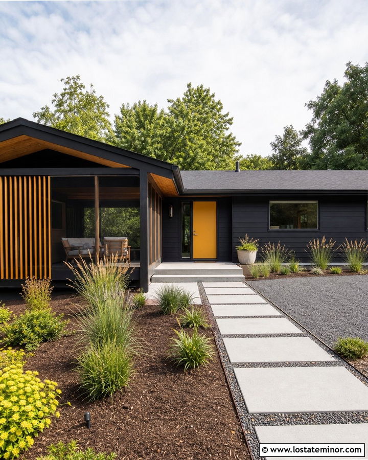 Jet Black Midcentury House With Screened Porch - 30 Jet Black House Design With Front Porch Ideas