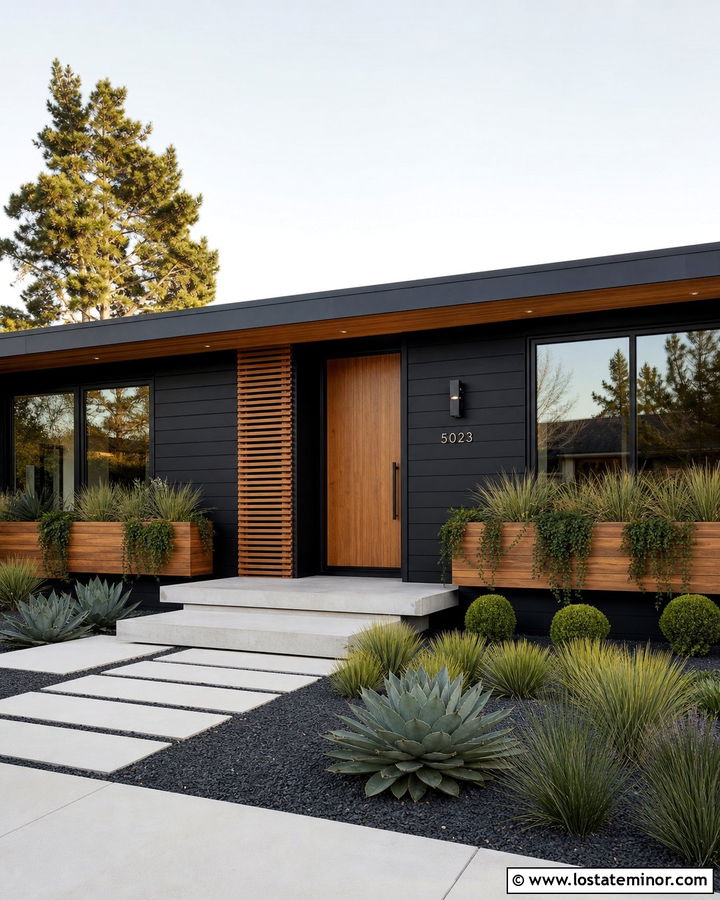 Jet Black Midcentury House With Teak Window Boxes - 30 Jet Black House Design With Window Boxes Ideas