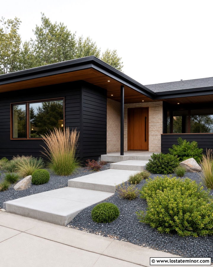 Jet Black Midcentury House With Wood Window Frames - 30 Jet Black House Design With Window Frames Ideas