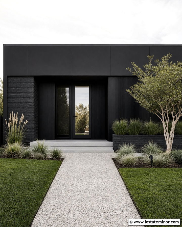 Jet Black Minimal House With Matching Screen Door - 30 Jet Black House Design With Screen Door Ideas
