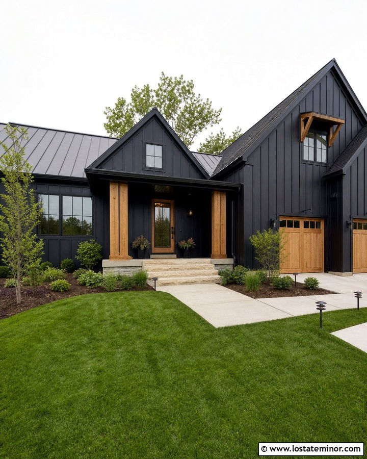 Jet Black Modern Farmhouse With Black Full View Storm Door - 30 Jet Black House Design With Storm Door Ideas