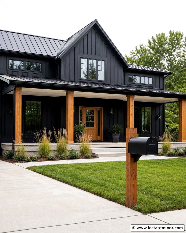 Jet Black Modern Farmhouse With Cedar Mailbox - 30 Jet Black House Design With Mailbox Ideas