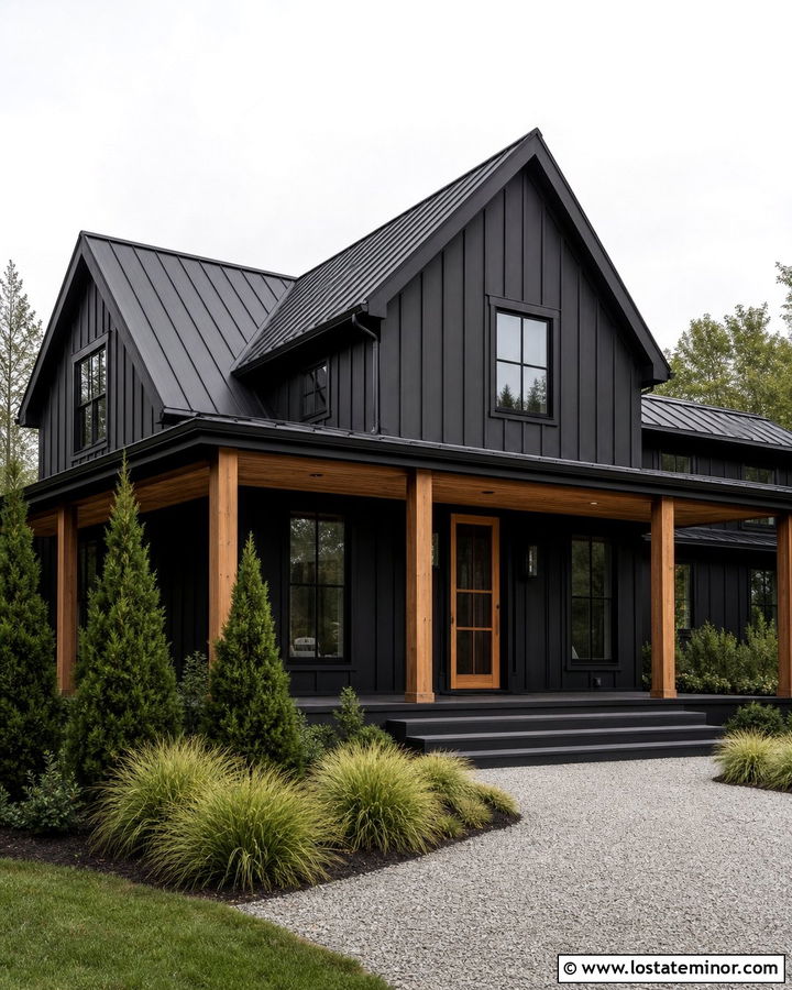 Jet Black Modern Farmhouse With Cedar Screen Door - 30 Jet Black House Design With Screen Door Ideas