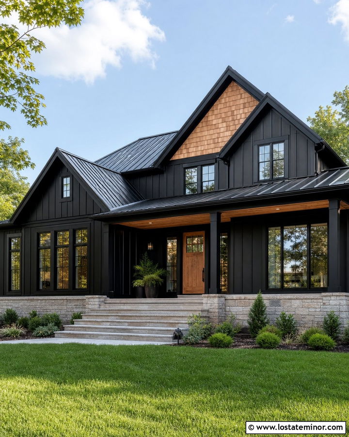 Jet Black Modern Farmhouse With Cedar Shake Gables - 30 Jet Black House Design With Cedar Shake Ideas