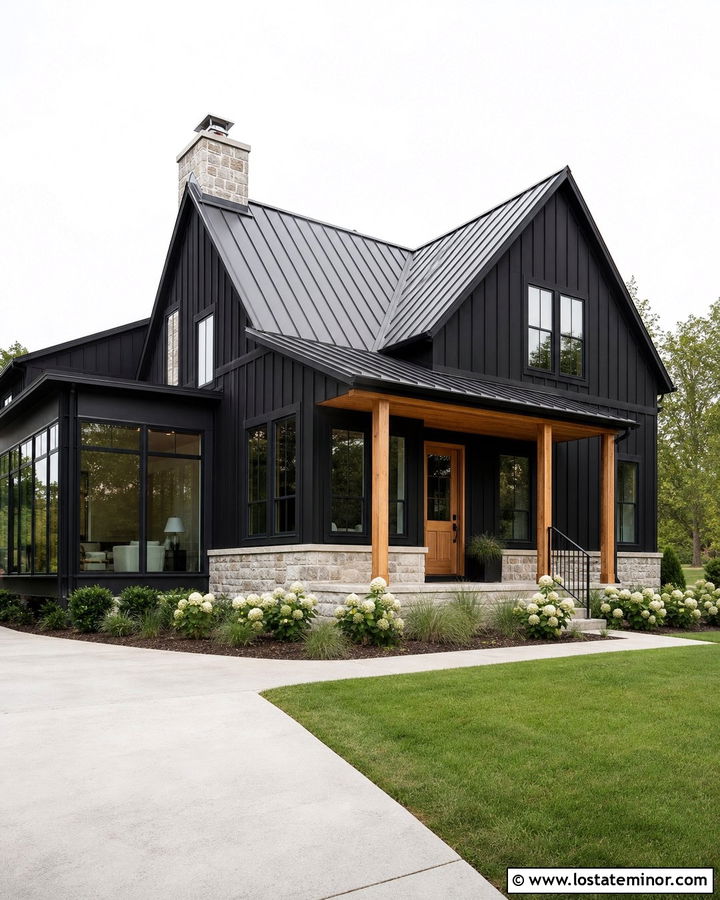 Jet Black Modern Farmhouse With Glass Sunroom - 30 Jet Black House Design With Sunroom Ideas