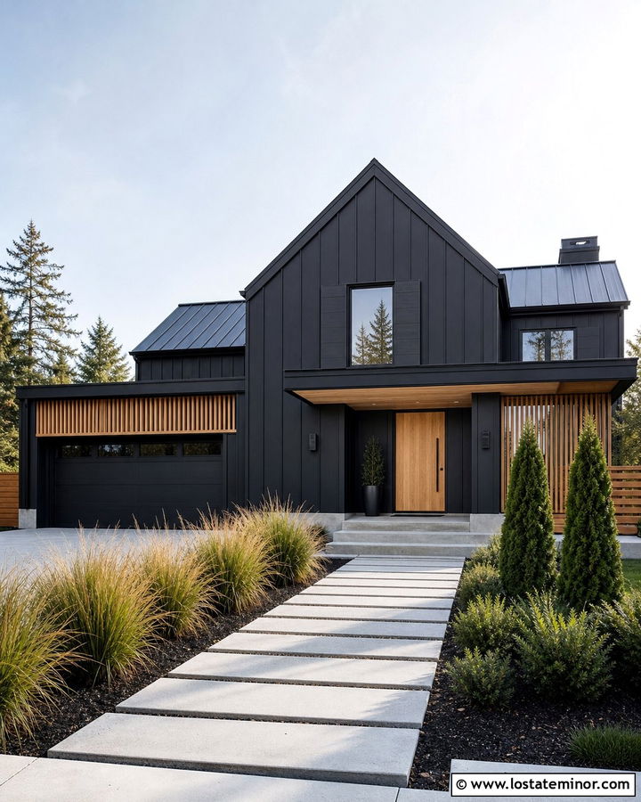 Jet Black Modern House With Black Shutters - 30 Jet Black House Design With Shutters Ideas