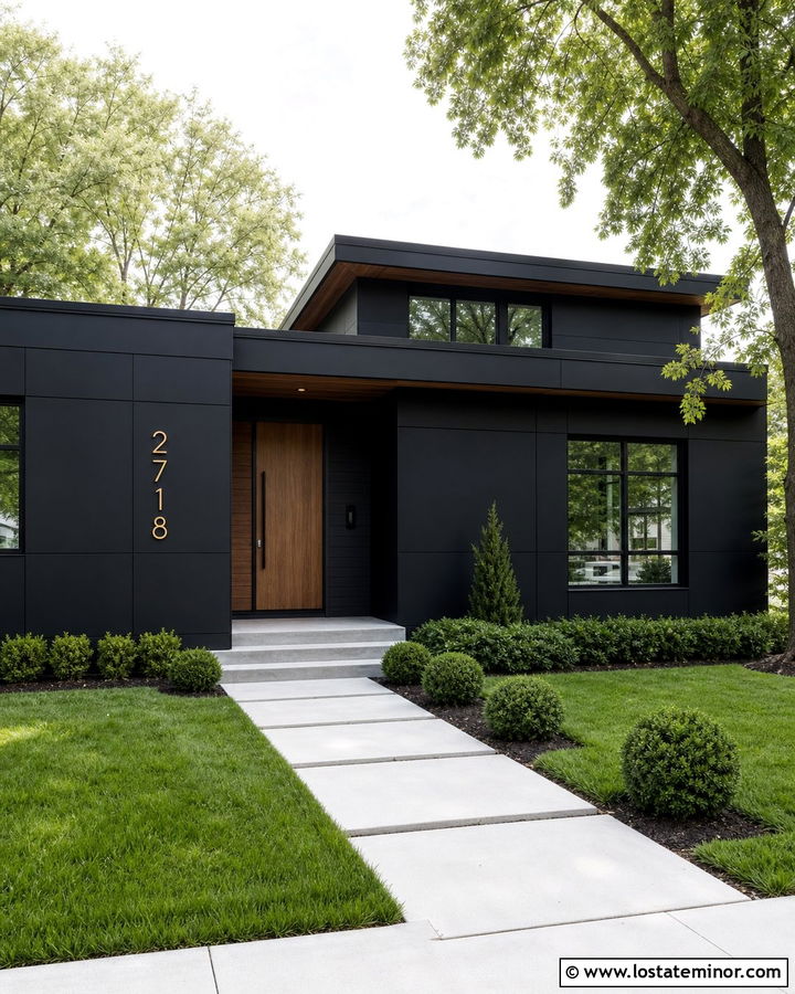 Jet Black Modern House With Brass Numbers - 30 Jet Black House Design With House Numbers Ideas