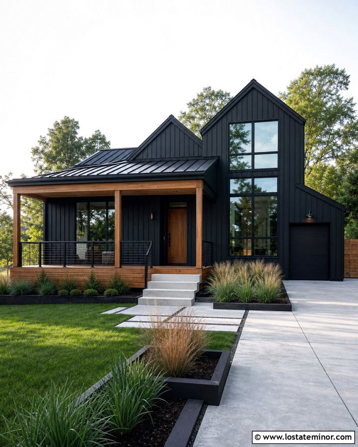 Jet Black Modern House With Cedar Deck - 30 Jet Black House Design With Deck Ideas
