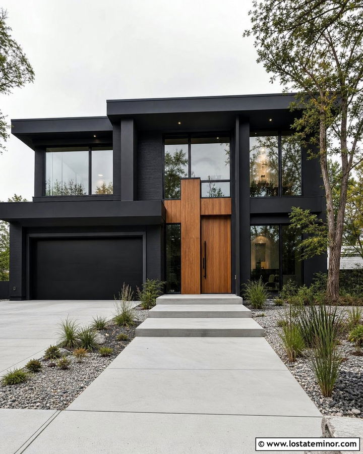 Jet Black Modern House With Charcoal Trim - 30 Jet Black House Design With Trim Ideas