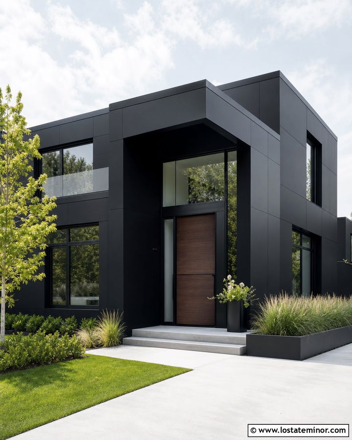 Jet Black Modern House With Pivot Style Dutch Door - 30 Jet Black House Design With Dutch Door Ideas