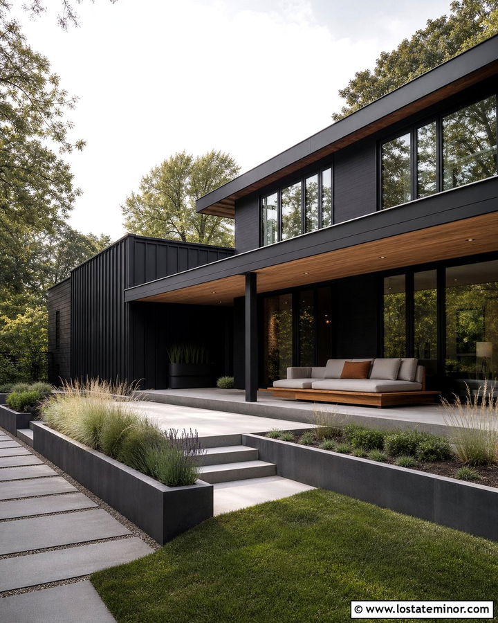 Jet Black Modern House With Platform Daybed - 30 Jet Black House Design With Daybed Ideas