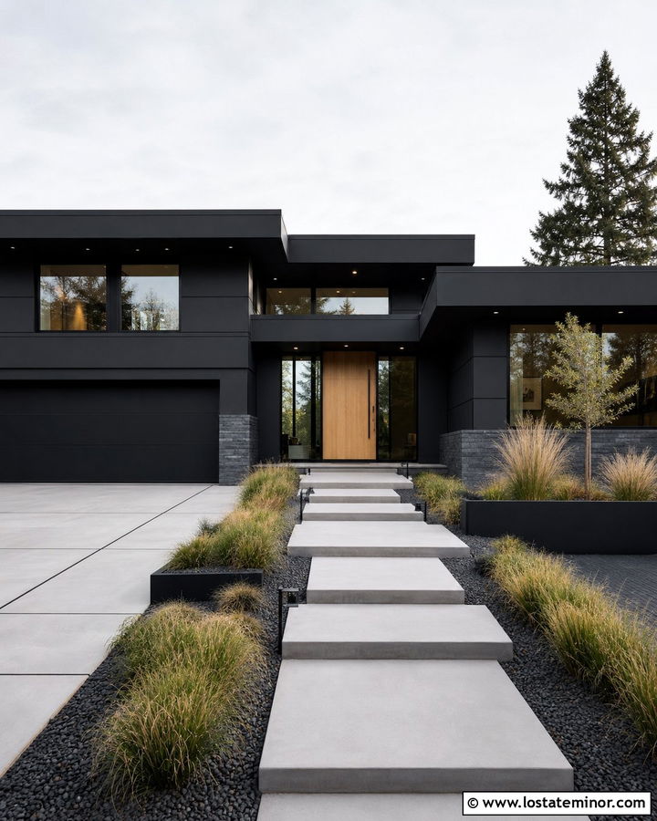 Jet Black Modern House With Slate Wainscoting - 30 Jet Black House Design With Wainscoting Ideas
