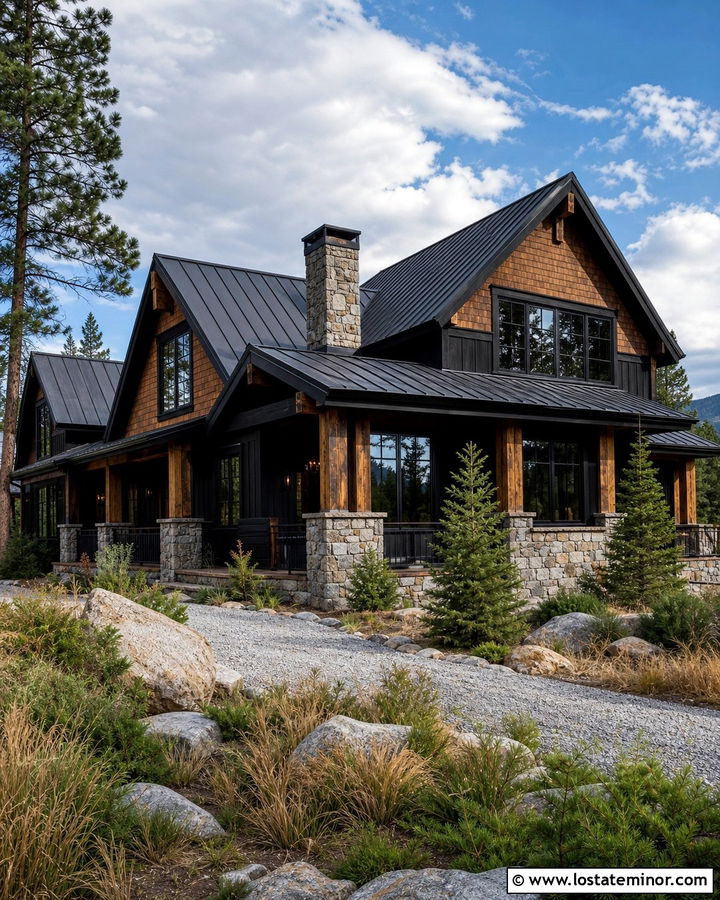 Jet Black Mountain House With Cedar Shakes And Stone - 30 Jet Black House Design With Cedar Shake Ideas