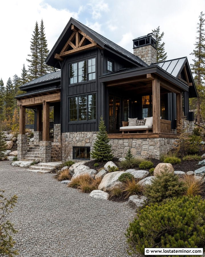Jet Black Mountain House With Shearling Style Daybed - 30 Jet Black House Design With Daybed Ideas