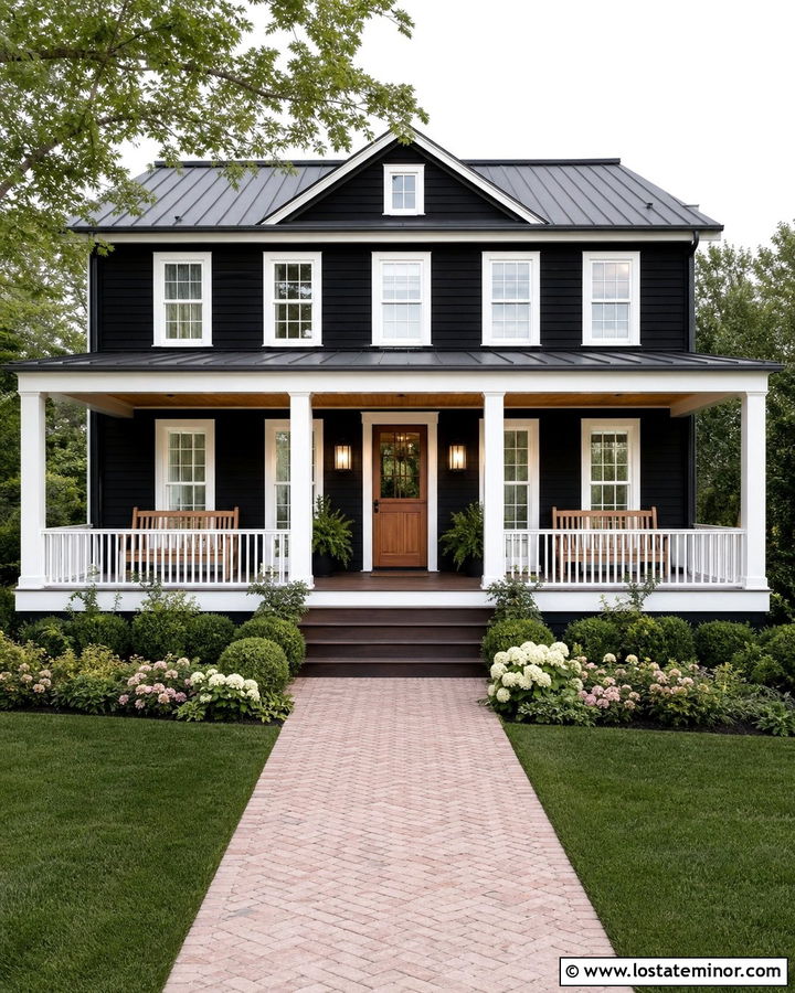 Jet Black Porch House With Dutch Door And White Trim - 30 Jet Black House Design With Dutch Door Ideas