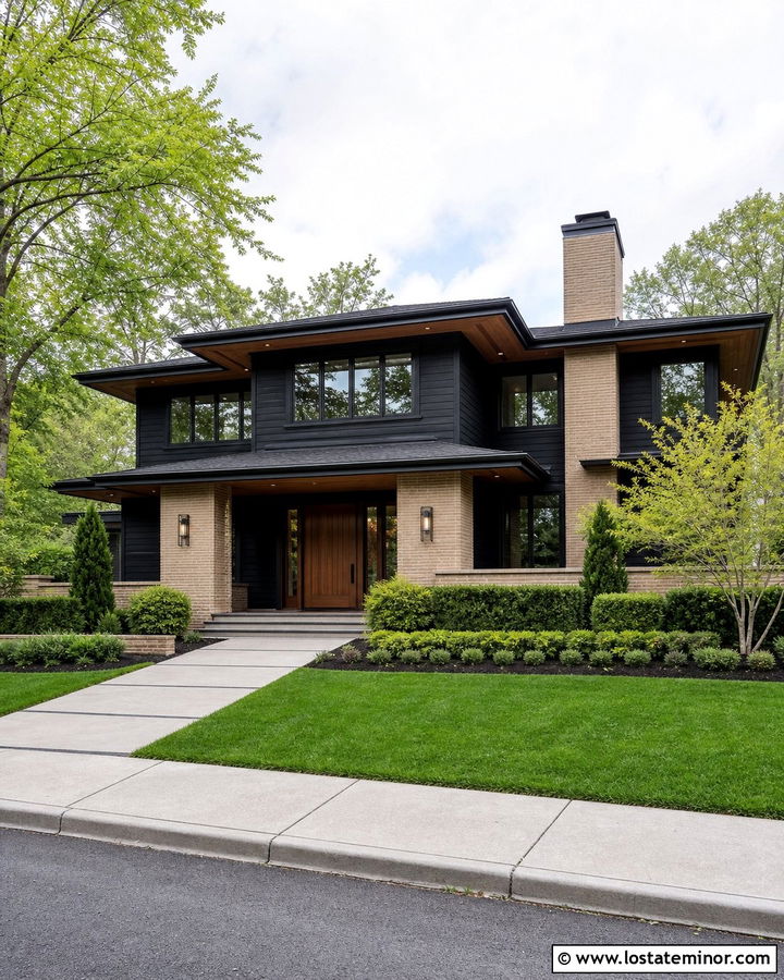 Jet Black Prairie House With Bronze Window Frames - 30 Jet Black House Design With Window Frames Ideas
