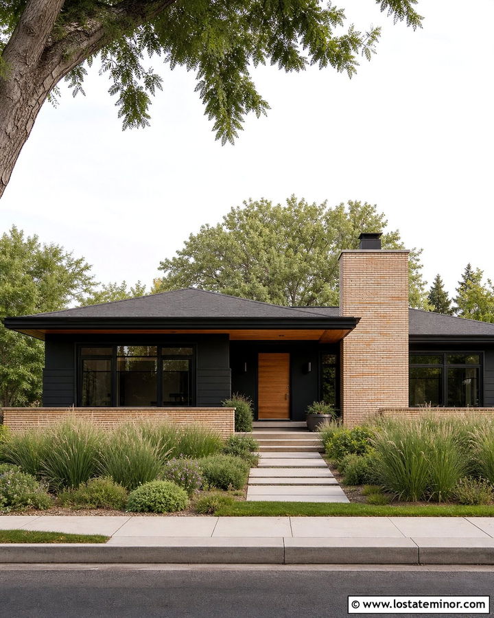 Jet Black Prairie House With Horizontal Chimney - 30 Jet Black House Design With Chimney Ideas