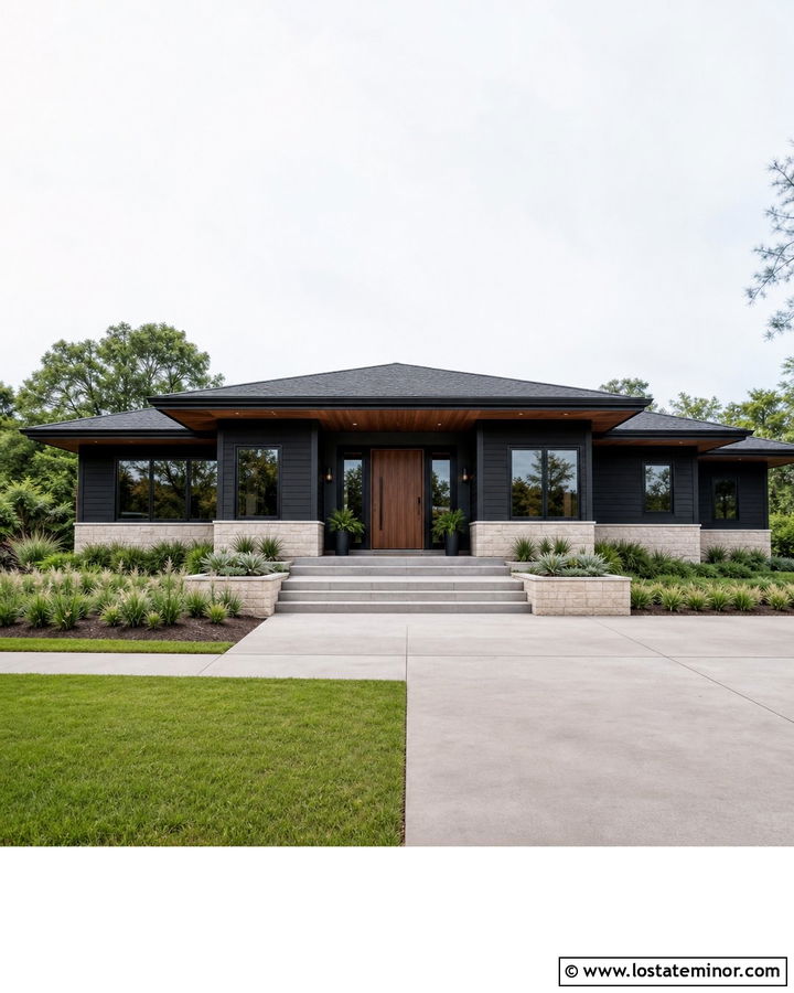 Jet Black Prairie House With Horizontal Siding - 30 Jet Black House Design With Siding Ideas