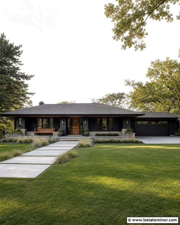 Jet Black Prairie House With Horizontal Swing - 30 Jet Black House Design With Swing Ideas