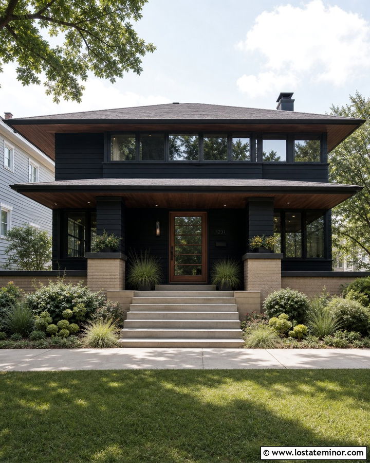 Jet Black Prairie House With Walnut Screen Door - 30 Jet Black House Design With Screen Door Ideas