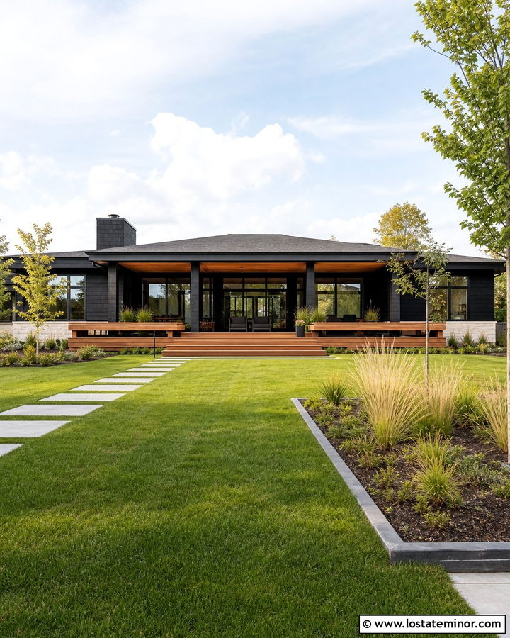 Jet Black Prairie House With Wide Deck - 30 Jet Black House Design With Deck Ideas