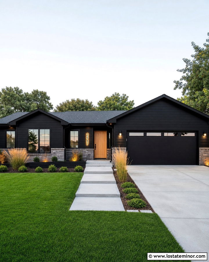 Jet Black Ranch House With Backlit Numbers - 30 Jet Black House Design With House Numbers Ideas