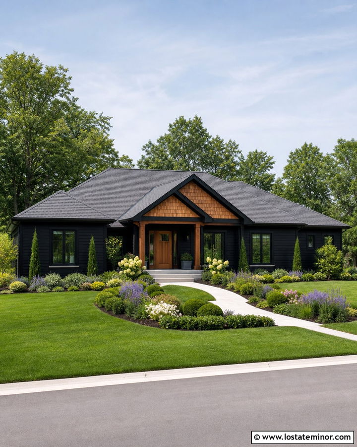 Jet Black Ranch House With Cedar Shake Entry - 30 Jet Black House Design With Cedar Shake Ideas