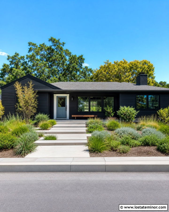 Jet Black Ranch House With Dusty Blue Dutch Door - 30 Jet Black House Design With Dutch Door Ideas