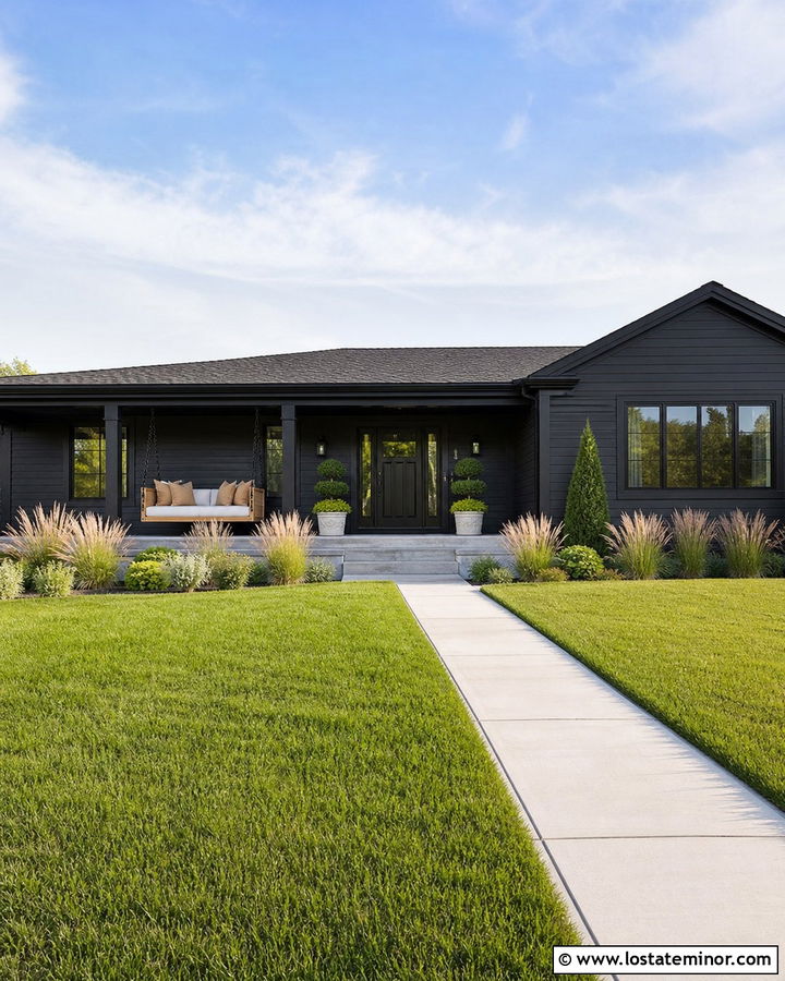 Jet Black Ranch House With Hanging Daybed - 30 Jet Black House Design With Daybed Ideas