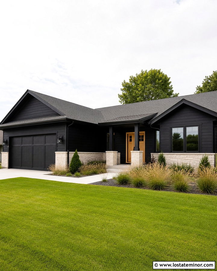Jet Black Ranch House With Limestone Wainscoting - 30 Jet Black House Design With Wainscoting Ideas