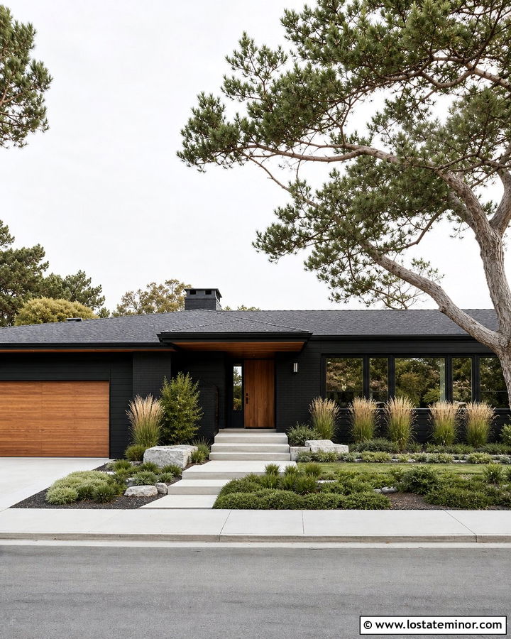 Jet Black Ranch House With Low Slope Roof - 30 Jet Black House Design With Roof Ideas