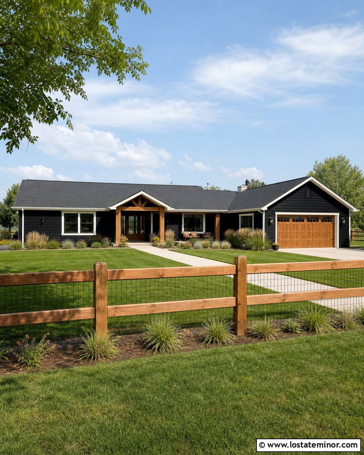 Jet Black Ranch House With Split Rail Fence - 30 Jet Black House Design With Fence Ideas