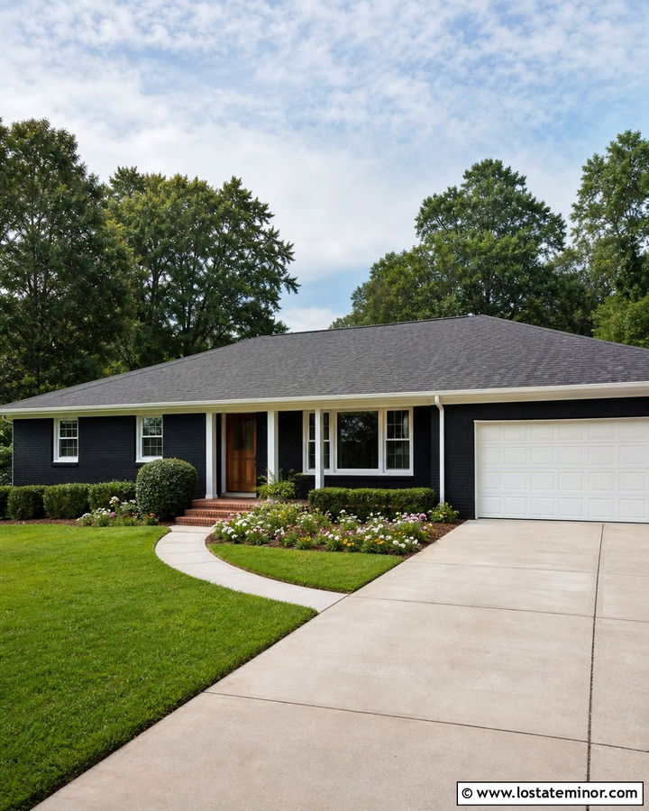 Jet Black Ranch House With White Garage Door - 30 Jet Black House Design With Garage Door Ideas