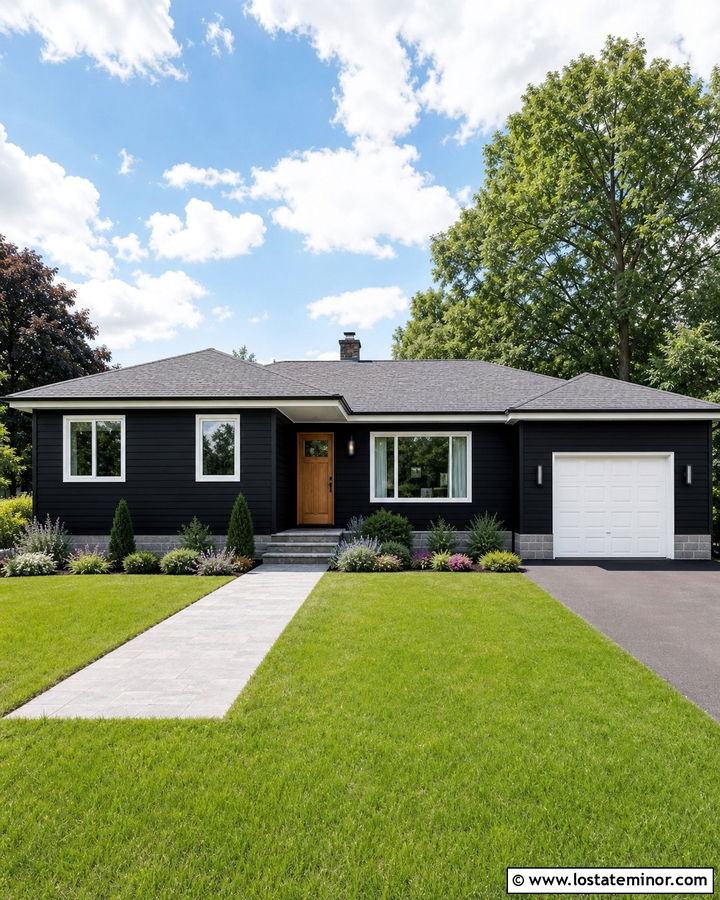 Jet Black Ranch House With White Trim - 30 Jet Black House Design With Siding Ideas