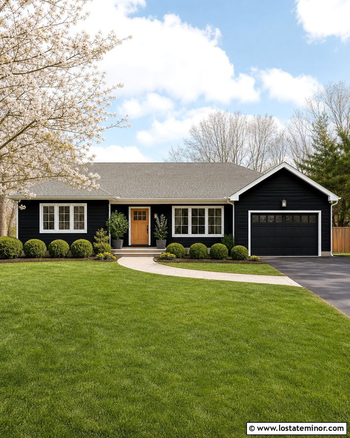 Jet Black Ranch House With White Window Frames - 30 Jet Black House Design With Window Frames Ideas