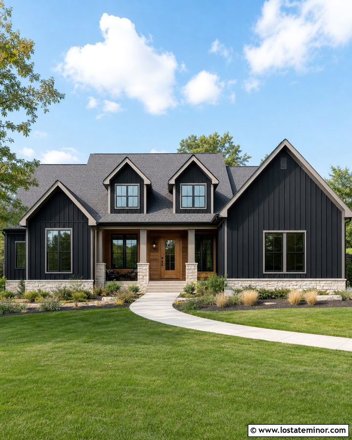 Jet Black Ranch With Front Dormers - 30 Jet Black House Design With Dormers Ideas