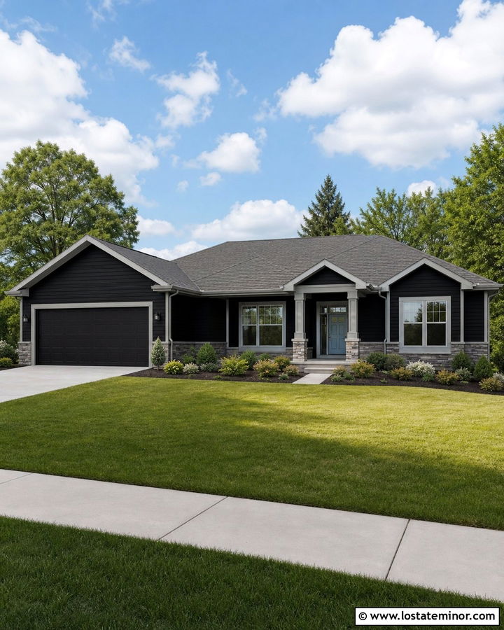 Jet Black Ranch With Light Gray Trim - 30 Jet Black House Design With Trim Ideas
